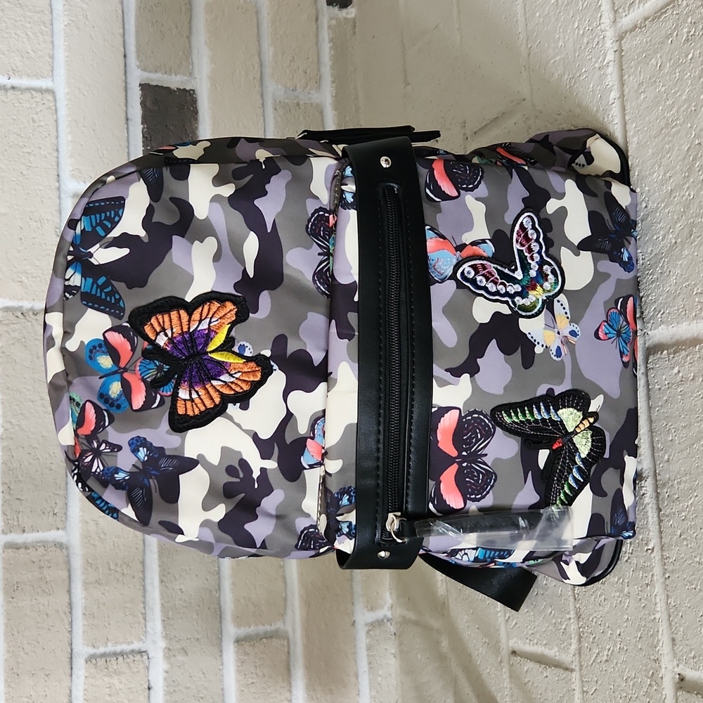 NWT Sondra Robert's Squared Camo Embroidered Butterfly Backpack